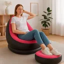 Фото 3 — Надувний диван-крісло Air Sofa з пуфом та насосом, рожевий