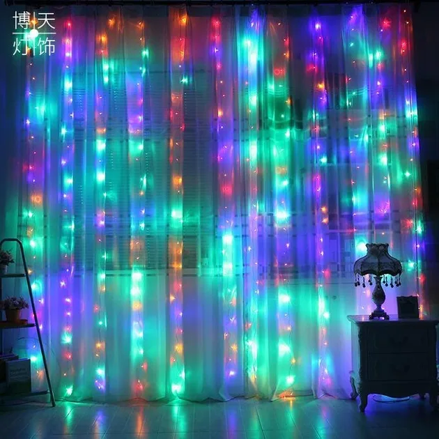 Гирлянда-штора на окно 200 LED, 3х2 м, мультицвет, USB