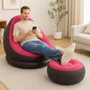 Фото 5 — Надувний диван-крісло Air Sofa з пуфом та насосом, рожевий