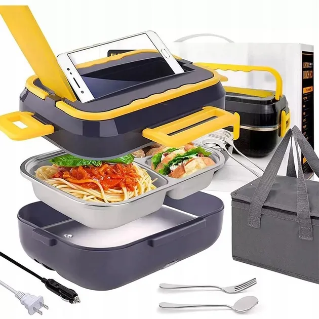 Heated lunch box with removable bowl C21 1.5L, 12V 40W, black/yellow
