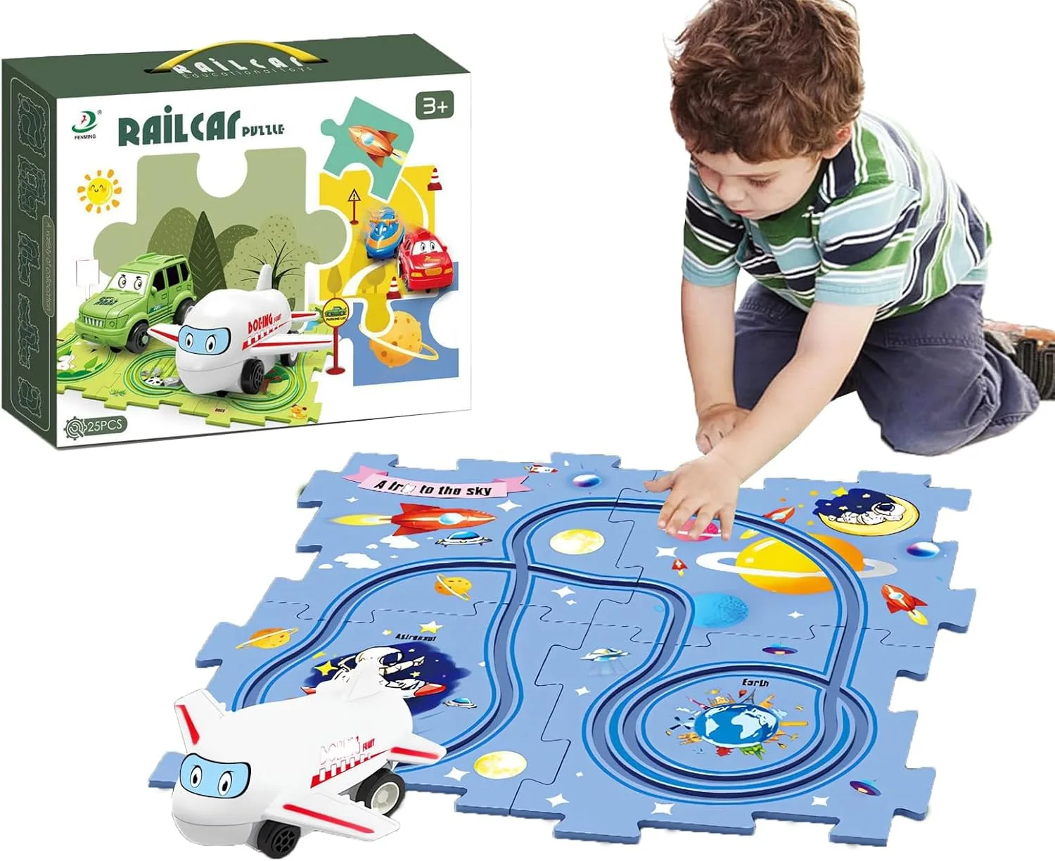 Пазл дитячий "Railcar Puzzle" з іграшковим літаком, 5 деталей