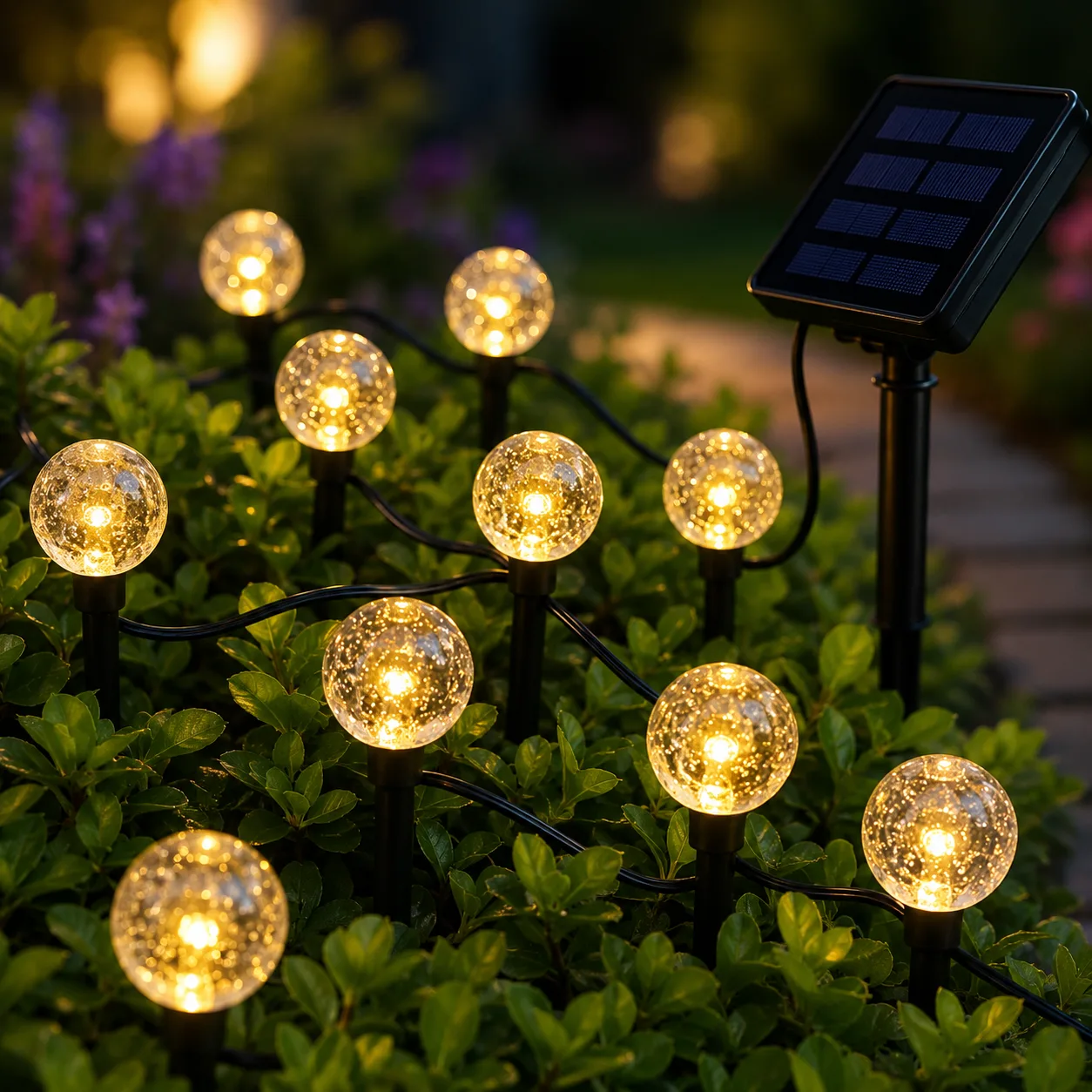 Гірлянда садова LED на сонячній панелі, кулясті ліхтарі з бульбашками