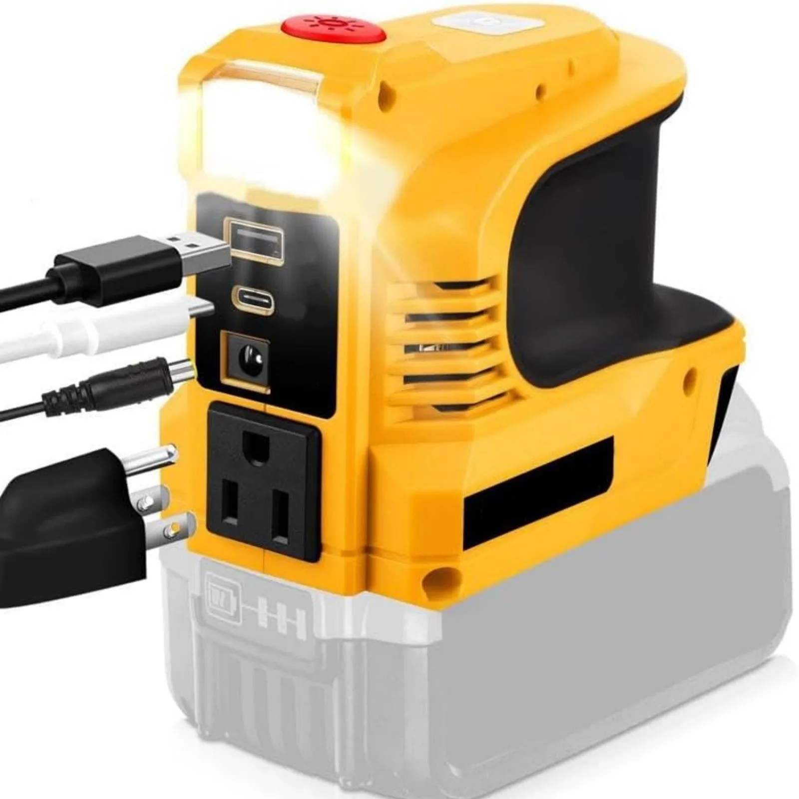 Инвертор питания 220 Вт для аккумулятора 20 В, DC 20В в 110-120В, USB-B и USB-C, LED-подсветка