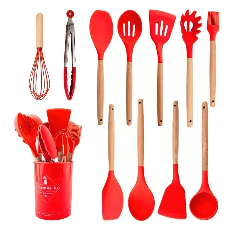 Набор кухонных принадлежностей силиконовый Kitchen Set RB-2239, красный, 12 предметов