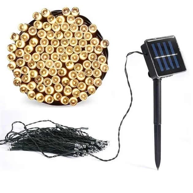 Гірлянда нитка на сонячній батареї, 1500 LED, 150 м, чорний дріт, жовтий