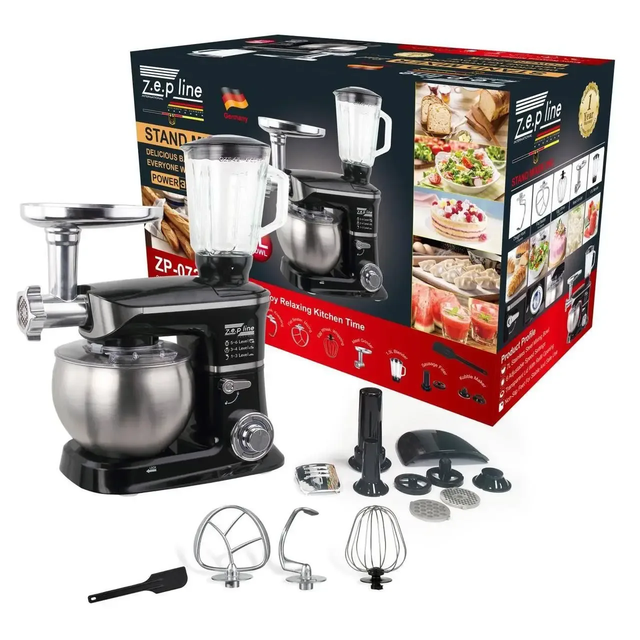 Кухонный комбайн Zepline ZP-072 4в1 (тестомес, мясорубка, блендер, миксер) 3200 Вт