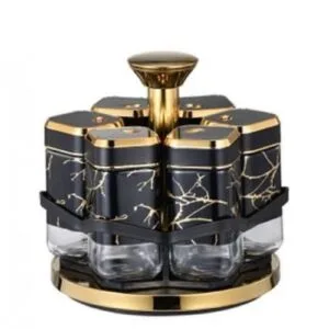 Органайзер на подставке для специй, 6 банок, BLACK-GOLD