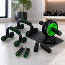 Photo 1 — Fitness set 5-in-1: ab roller, push-up stand, jump rope, hand gripper, mat