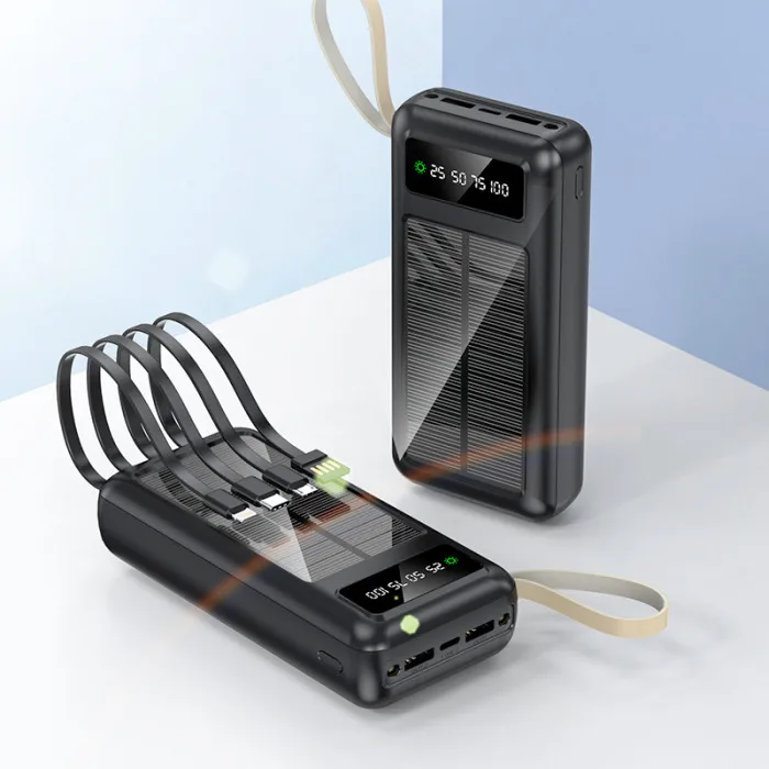 Повербанк Y90 із сонячною батареєю, 50000 мАг, 3 кабелі (micro USB, Type-C, Lightning)