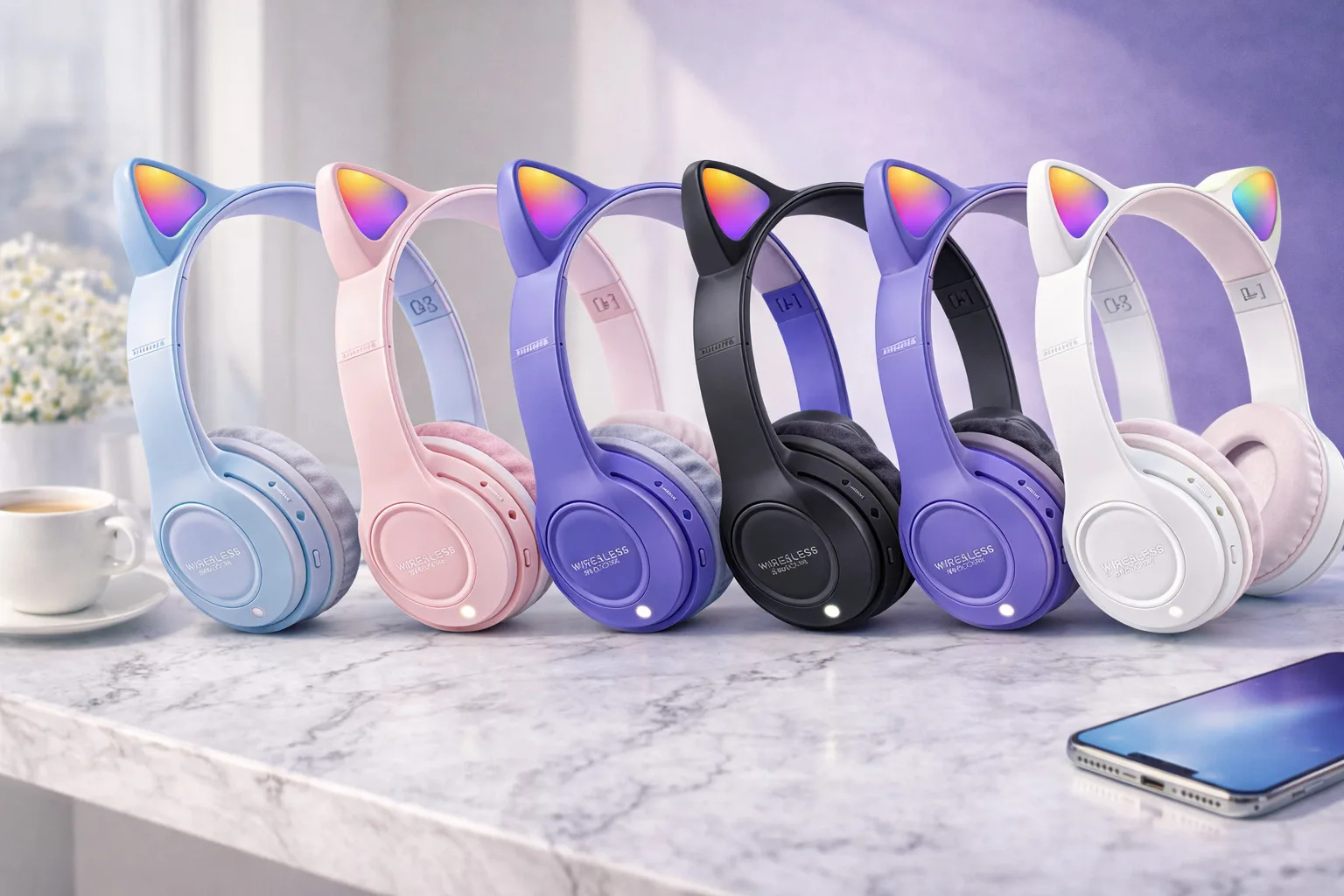 Бездротові навушники з котячими вушками та LED підсвічуванням Cat Ear Y47, Bluetooth з мікрофоном