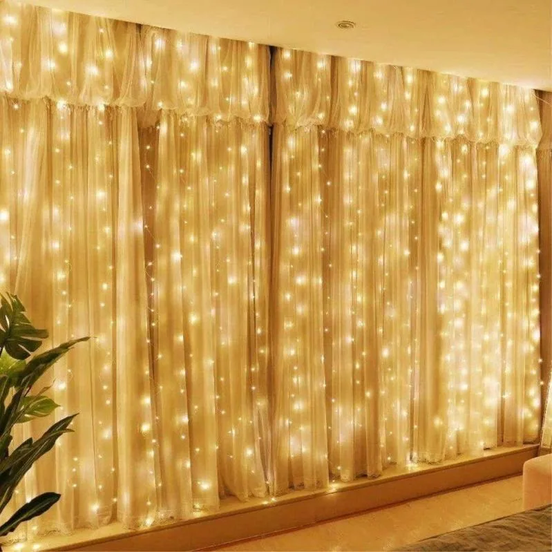LED waterfall curtain garland, 320 LED, 5mm, 3m/2m, warm white, clear wire