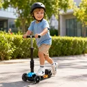 Photo 2 — 3-wheel scooter 5-in-1, blue, with light-up wheels, seat and parent handle