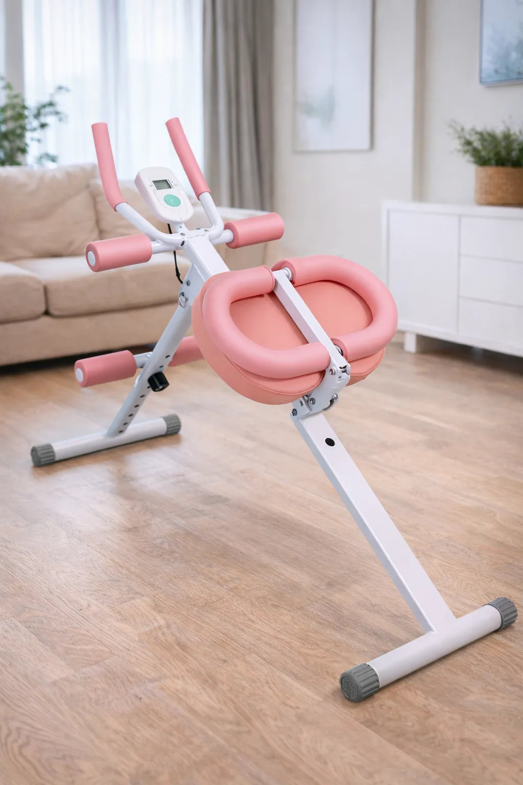Floor trainer MM3000 for abs and legs, with resistance bands, pink