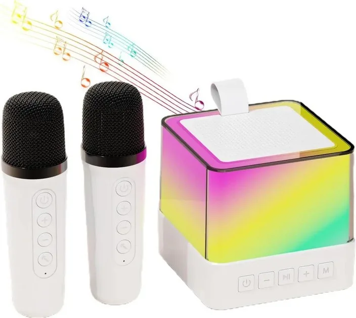 Portable Bluetooth Speaker K18 with LED Light, 2 Microphones, White