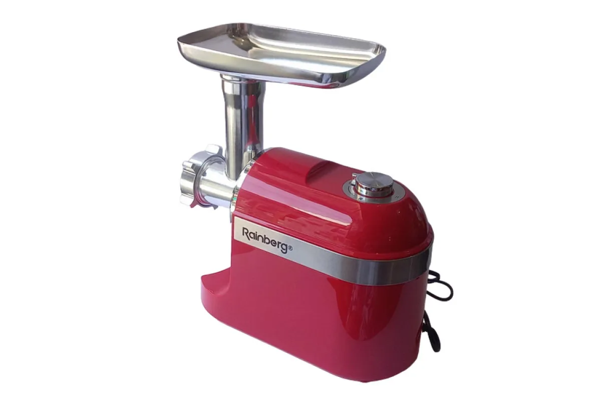 М'ясорубка Rainberg RB-2270, 3800 Вт, червона, з реверсом, насадки для шаткування та ковбас