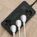 Фото 6 — Черный Сетевой фильтр на 5 розеток HG-2505 / Удлинитель на 3м 4×USB+Type-C черный / Фильтр сетевой 2500Вт