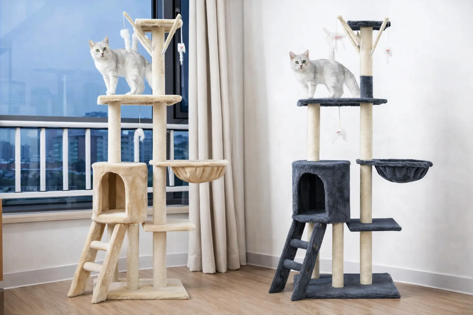 Игровой комплекс для котов с когтеточкой и домиком, 5 уровней