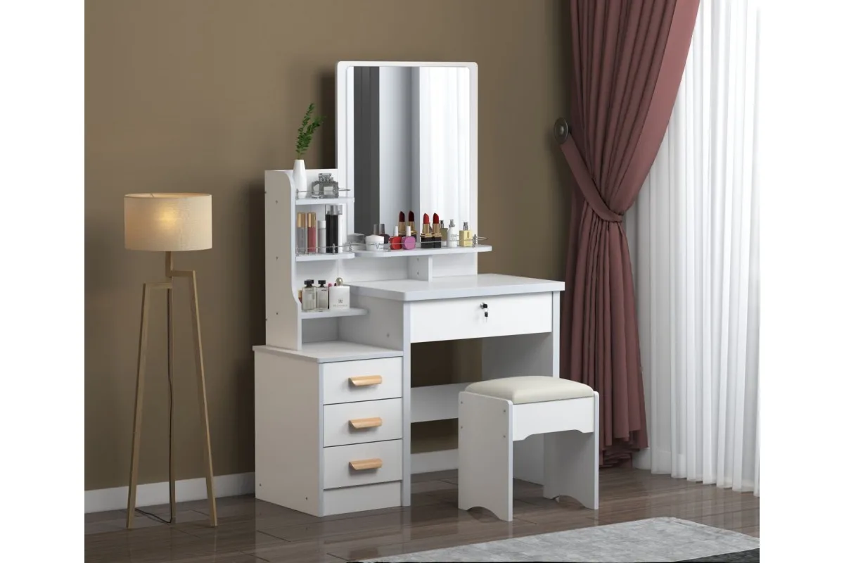 STL-MD 86 vanity table with rectangular LED mirror and stool