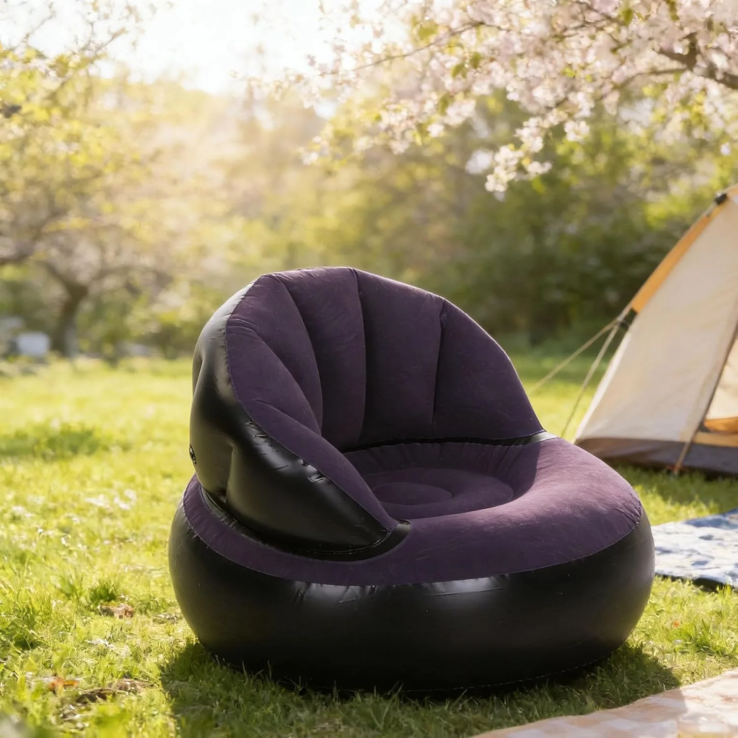 Крісло надувне AIR SOFA велюрове 80×80×67 см, темно-синє