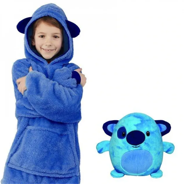 Дитяча іграшка-толстовка-плед трансформер Huggle Pets Hoodie 3 в 1, з капюшоном і рукавами, блакитна