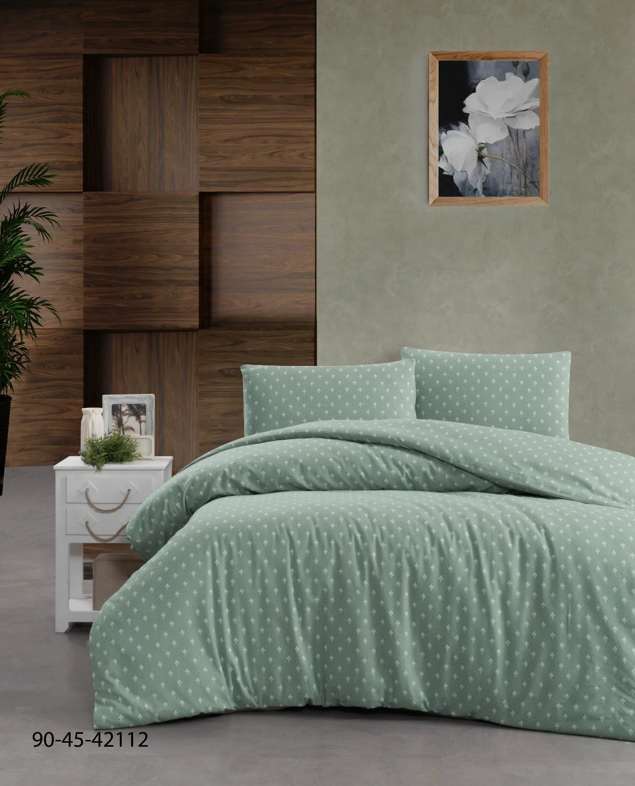 Тепла постільна білизна байкова фланелева, євро, 100% бавовна, Туреччина Cotton Collection, зелена