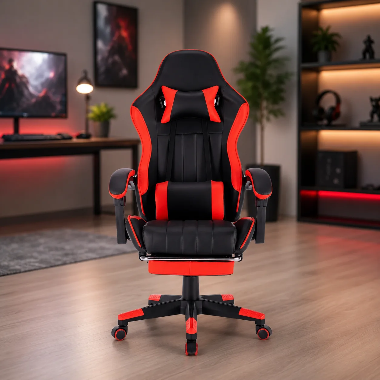 Gaming chair HELE 26X-11 black-red, with footrest, + 2 pillows