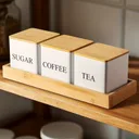 Фото 1 — Набір банок для зберігання Sugar/Coffee/Tea з бамбуковими кришками та підставкою