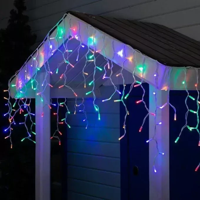 Гирлянда новогодняя бахрома, 120 LED, разноцветная, прозрачный провод, 3х0.5 м