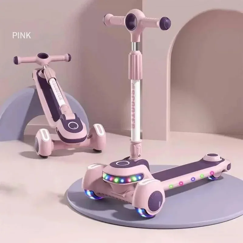 Триколісний самокат Viper YJF-2026 Active Kids, підсвічування, складна конструкція, ручка, що регулюється, рожевий
