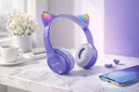 Фото 1 — Бездротові навушники з котячими вушками Cat Ear Y47 Led, LED підсвічування, Bluetooth, з мікрофоном, бузкові