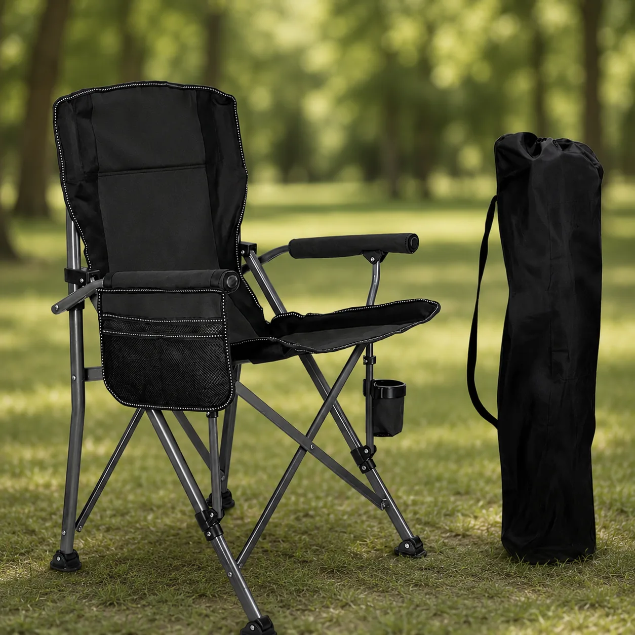 Крісло розкладне туристичне Lesko S4577 HX-64-3, 98x56x58 см, чорне
