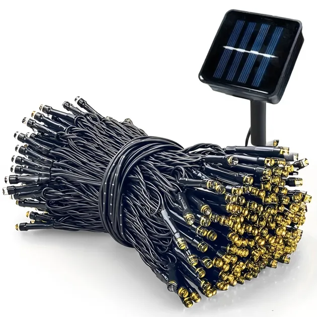 Гірлянда нитка на сонячній батареї, 500 LED, 50 м, чорний дріт, жовтий