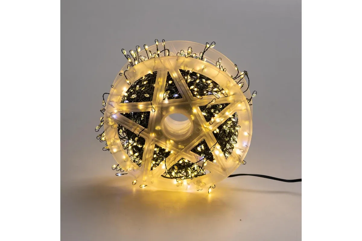 Гірлянда Роса на котушці, феєрверк-мішура, від USB, 20 м, 600 LED, теплий, + пульт