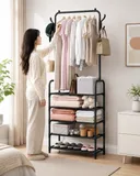 Фото 1 — Вішалка для одягу з полицями для взуття Clothes Rack Up, чорна, 170x60x26 см