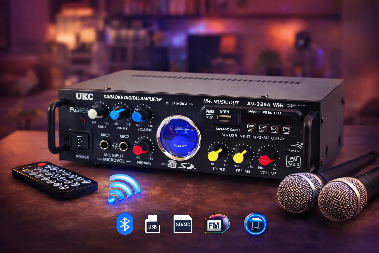 Стереопідсилювач звуку AMP-339 BT з караоке