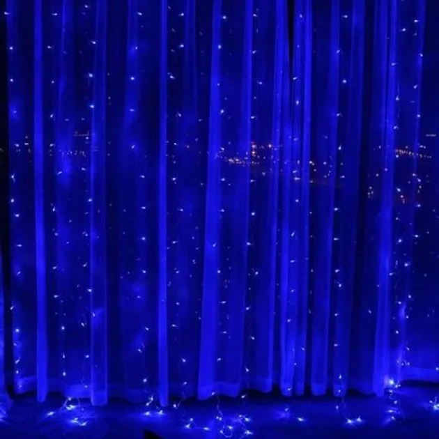 Гірлянда-штора "Роса" на дроті, 3х2 м, 200 LED, пульт + USB, синій
