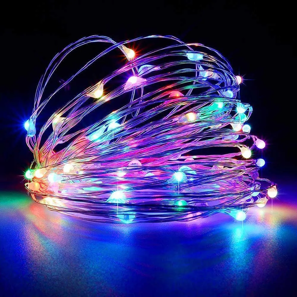 RD-7110 copper wire fairy lights, 100 LED, 10m, RGB, 5V/220V, Christmas garland
