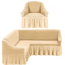 Photo 1 — Beige slipcover set for corner sofa and armchair with ruffle, Turkey
