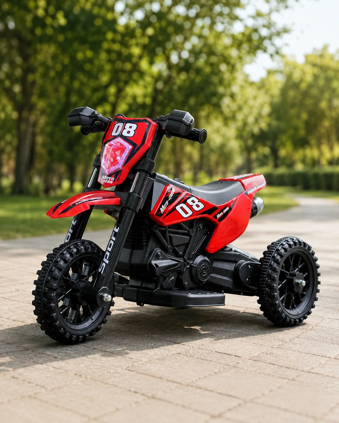 Детский электромотоцикл Cool Mountain 26X-130 с LED-подсветкой и музыкой, красный