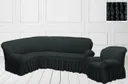 Photo 1 — Slipcover set for corner sofa & armchair, anthracite, ruffled, Turkey
