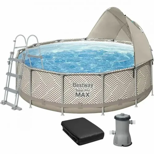 Басейн каркасний круглий Bestway 561FY 396x107 см, 11133 л, з міні-дахом, пісочним фільтром, сходами і тентом