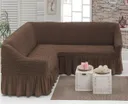 Photo 1 — Turkish stretch slipcover for corner sofa with ruffle, brown