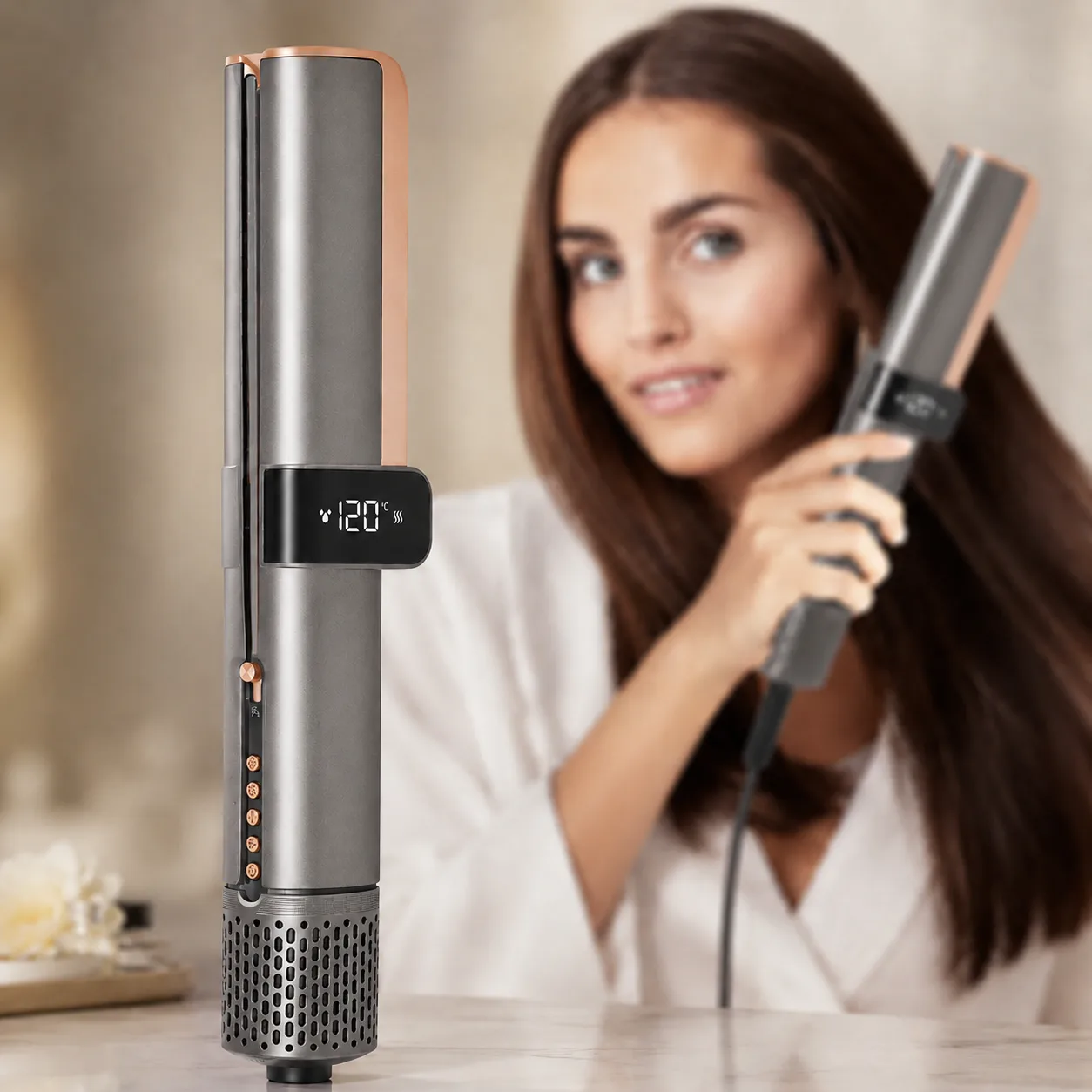 Стайлер для волосся KEMEI KM-6910, випрямляч-фен 2в1 з іонізацією, сірий