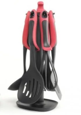 Набір кухонного приладдя Kitchen Tools, 7 предметів, з підставкою, червоний