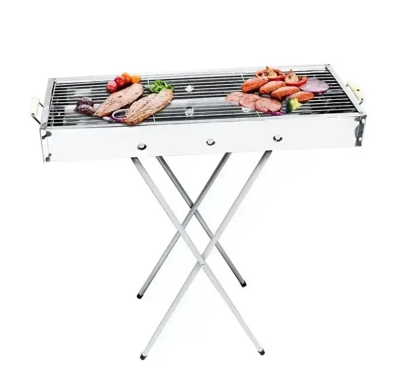Переносний мангал-гриль барбекю BARBECUE TRAY 770SS MD-008, з решіткою, металевий, 70х30х70 см