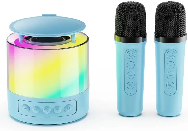 Портативна колонка K19 з Bluetooth та LED-підсвічуванням для караоке, бірюзова