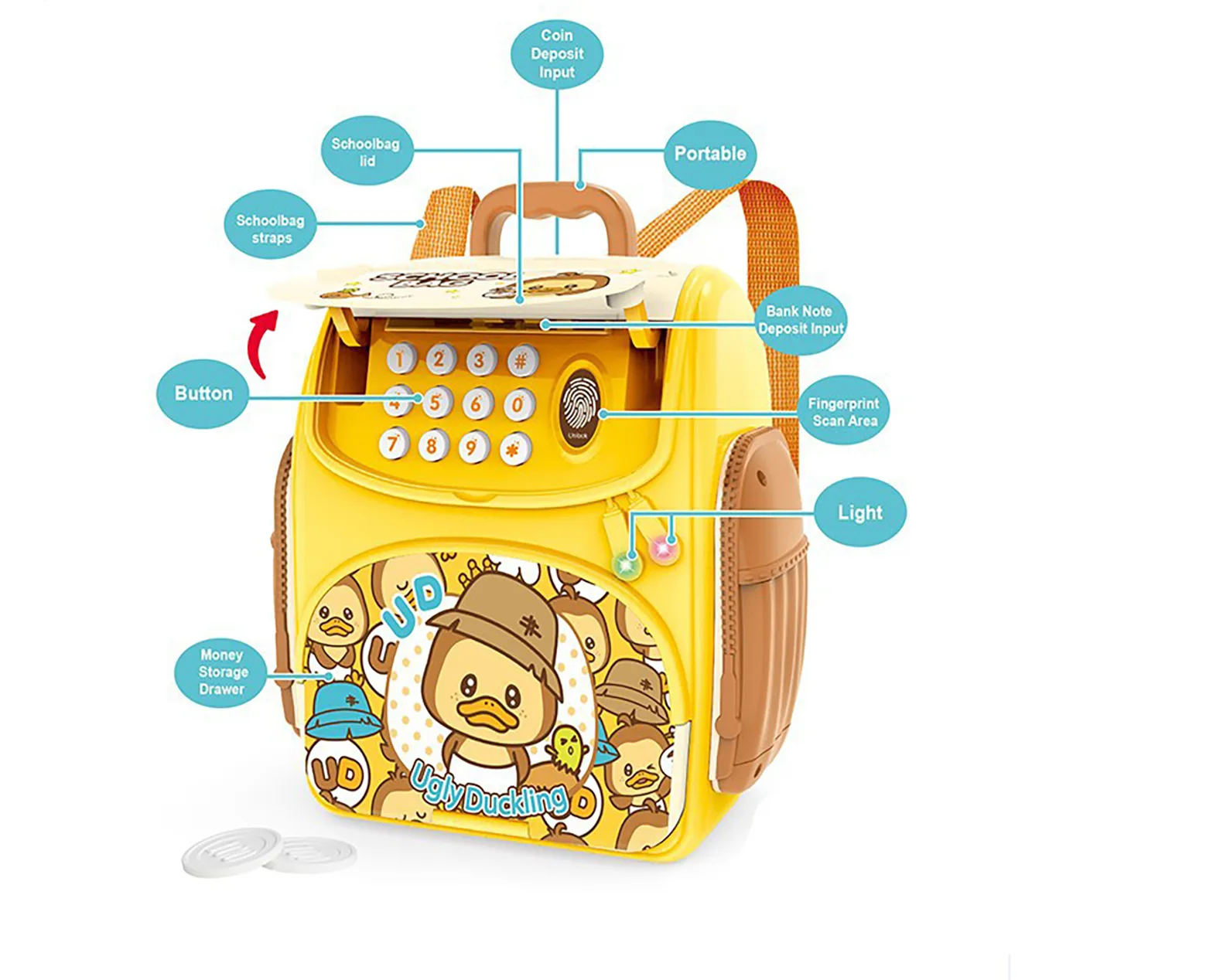 Детский электронный сейф-копилка SUNROZ Рюкзак Bambi WF-3008CX Ugly Duckling