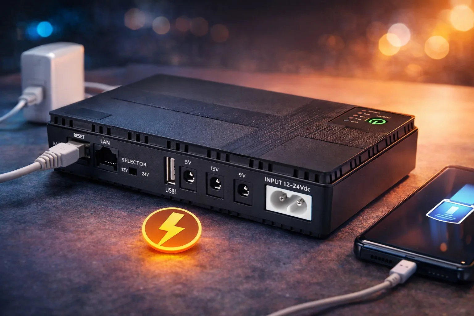 Джерело безперебійного живлення (UPS) для роутера DC1018P, 10400 мАг, 5V/9V/12V, USB/POE/LAN