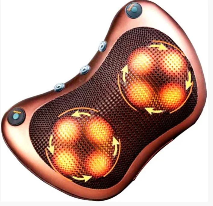 Подушка массажная MASSAGE PILLOW QY-8028, 8 роликов, инфракрасный роликовый массажер для шеи и спины
