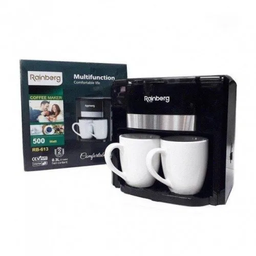 Кофеварка капельная Rainberg RB-613, 0,3 л, 500 Вт, с двумя керамическими чашками
